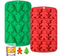 Kamehame Stampi in silicone per cubetti di ghiaccio di Natale, 2 pezzi, 12 cavità, albero di Natale, vassoio per cubetti di ghiaccio a forma di omino di pan di zenzero, stampi per cioccolatini,