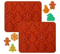 Kamehame Stampi per biscotti natalizi in silicone, 2 pezzi, 12 cavità, omino di pan di zenzero, albero di Natale, pupazzo di neve, antiaderente, per biscotti di Natale, caramelle, gelatine, cioccolato