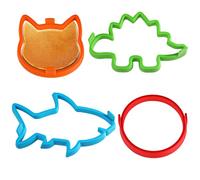 Kamehame Stampo in silicone per pancake, 4 pezzi, ad anello, antiaderente, per pancake, pancake, squalo, rotondo, gatto, dinosauro