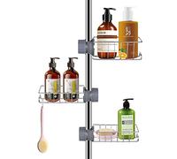 Kamfwert 3 Pezzi portasapone per Asta Doccia Inox, antiruggine portaoggetti Senza Foratura, mensola Porta Sapone 18-27mm