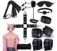 KaMieeg Kit di Esercizi in Pelle Nera 10 in 1, Strumento di Allenamento per Gambe E Polsi in Pelle, Kit di Esercizi Multiuso per Lo Stretching in Stile Body-Training - K6