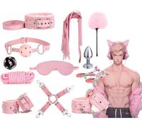 KaMieeg Multifunzionale 12 Pezzi in Pelle Rosa, Allenamento Premium PU Foderato di Peluche, Esercizi Regolabili per Gambe, Collo, Yoga, Polsi, Regalo Originale -K7