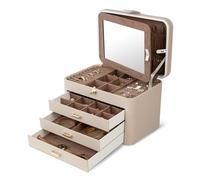 KAMIER Scatola organizer per gioielli, organizer per gioielli a 4 strati con specchio, 3 cassetti, grande portagioie per bracciali, orecchini, anelli, collane, regali per la festa Regali di Natale
