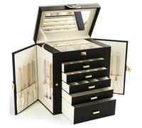 KAMIER Scatola organizer per gioielli, organizer per gioielli a 4 strati con specchio, 3 cassetti, grande portagioie per bracciali, orecchini, anelli, collane, regali per la festa Regali di Natale