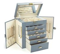 KAMIER Scatole per gioielli da donna, organizer per gioielli a 4 strati con specchio, 3 cassetti, grande portagioie per bracciali, orecchini, anelli, collane, regali per la festa della mamma per la