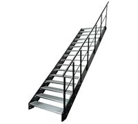 Kaminbau Mierzwa Scala in acciaio di alta qualità con ringhiera destra/guance e ringhiera, colore antracite, RAL 7016/16 gradini zincati (larghezza 600 mm) (altezza 304 cm) resistente alle intemperie