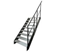 Kaminbau Mierzwa Scala in acciaio di alta qualità con ringhiera destra/guancia e ringhiera in antracite/9 gradini (larghezza 600 mm) (altezza 171 cm) resistente alle intemperie