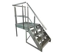 Kaminbau Mierzwa Scala per piedistallo di alta qualità, autoportante, 5 gradini, altezza 95 cm, con piedistallo 100 x 100 cm, con ringhiera zincata/orientamento, scala destra/esterna