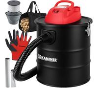 KAMINER Aspiratore cenere 15 l, 1200 W, 20 kPa, HEPA + filtro tessile, funzione soffiaggio, tubo di aspirazione in metallo, 2 ugelli in alluminio, clip metalliche, forno, barbecue, officina, senza