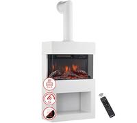 KAMINIO Camino elettrico Henri con tubo del camino - Stufa elettrica con riscaldamento, effetto fiamma 3D, vano portalegna, luce ambiente a LED, telecomando (Bianco)