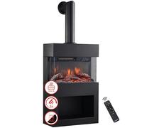 KAMINIO Camino elettrico HENRI con tubo del camino - Stufa elettrica con riscaldamento, effetto fiamma 3D, vano portalegna, luce ambiente a LED, telecomando (Nero)