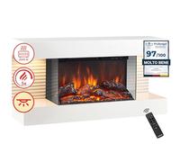 KAMINIO Camino elettrico LIZ - Caminetto elettrico da parete con riscaldamento, effetto fiamma 3D, luce ambiente LED, telecomando (Bianco)