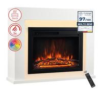 KAMINIO Camino elettrico MATTI - Caminetto da pavimento con riscaldamento, effetto fiamma 3D, luce ambiente a LED, telecomando - Bianco