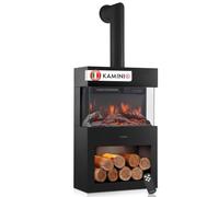 KAMINIO® Henri Camino elettrico da appoggio con tubo per stufa [Nero]