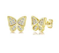 Kamise Orecchini a perno in argento 925, a forma di farfalla, in argento Sterling 925, ipoallergenici, con zirconi, per compleanno, Natale, festa dei bambini, Argento sterling