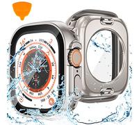 Kamita Cover impermeabile 2 in 1 Compatibile con Apple Watch Ultra2 49mm con Vetro Temperato Custodia rigida in PC, 360 Protezione completa dello schermo Pellicola Protettiva per iWatch Ultra(Titanio)