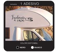 Kamiustore Adesivo per Camper Mod. Finalmente a Casa in Vinile Prespaziato - Bianco, Piccolo 10x30 cm - Resistente a Agenti Atmosferici e Raggi UV