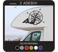 kamiustore Adesivo Rosa dei Venti su Montagne per Camper in Vinile prespaziato - Set 2 Adesivi (Grigio Chiaro, Piccolo 30x22cm)