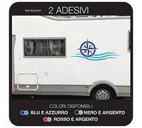 kamiustore Adesivo Rosa dei Venti su Onde per Camper, roulotte, Van e Barche in Vinile - 2 Adesivi 98x42 cm (Blu/Azzurro)