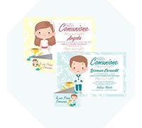 kamiustore Bigliettini + inviti Prima comunione bimbo/bimba con personalizzazione in set da 25, 50, 100, pezzi