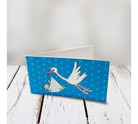 kamiustore Bigliettini Nascita e Battesimo Bimbo/Bimba Disegno Cicogna Set da 20-50-100 Pezzi (50 Pezzi, Azzurro)