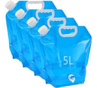 Kamiya Tanica per acqua pieghevole da 5 l, con coperchio denso, tanica per acqua flessibile, 5 litri, senza BPA, per campeggio all'aperto (4 x 5 l con valvola)