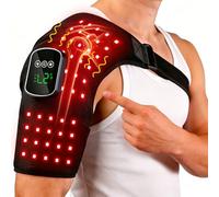 Kammoy Terapia a luce rossa per spalla con calore e massaggio, 6 modalità, controller senza fili 5000 mAh, 228 LED 660 nm e 850 nm, fascia per spalla riscaldata portatile, durata 120-480 min (nero)
