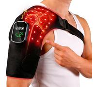 Kammoy Terapia a luce rossa per spalla con calore e massaggio, 6 modalità, controller senza fili 5000 mAh, 228 LED 660 nm e 850 nm, fascia per spalla riscaldata portatile, durata 120-480 min (nero)