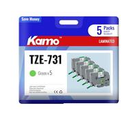 kamo 5 nastri compatibili con Brother P-touch 12 mm 0.47 TZe-731 TZe731 TZ-731 TZ731 laminato verde, per etichettatrice PT-P300BT PT-H100R PT-H110 PT-H110 PT-P700 PT-D410 PT-H200