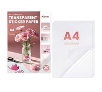 kamo Premium 100% Carta Adesiva Trasparente - 20 fogli, Etichette Autoadesive in Vinile stampabili per stampanti laser e inkjet, A4, 210 x 297 mm, 1 Adesivo per Foglio, Non Impermeabili