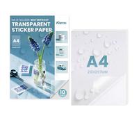 kamo Premium Carta Adesiva Semi-Trasparente Impermeabile - 10 fogli, Etichette Autoadesive in Vinile stampabili per stampanti laser e inkjet, A4, 210 x 297 mm, 1 Adesivo per Foglio