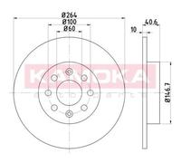 KAMOKA 2x Disco Freno Posteriore Ø264 MM Pieno per Fiat Punto 199_1.4 1.2 199