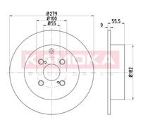 KAMOKA 2x Disco Freno Posteriore Ø279 MM Pieno per Toyota Corolla ZZE12_NDE12_