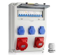 Kamtop Distribuitore di Energia con LS+FI,230V Schuko e 16A 5-pin CEE e 32A 5-pin CEE Prese Femmina Distribuitore Impermeabile IP66/IP54 Cablaggio Professionale per Cantieri e Ambienti Esterni