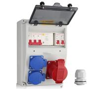 Kamtop Distributore di Energia 2 x 230V Schuko e 1 x 16A CEE Prese Femmina, Distribuitore Impermeabile IP66, Cablaggio Professionale per Cantieri e Ambienti Esterni