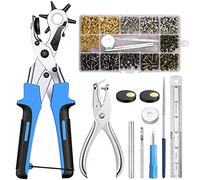 Kamtop Pinza Fustellatrice con 6 Fori 1.5-4mm per Pelle e Cinture Set Pinza Perforatrice a Fustella con 240 pz Rivetti a Doppio Cappuccio per Cuoio con 240 Rivetti Bottoni 6mm 8mm 12mm e Accessori