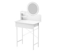 kamulouk POSTAZIONE TRUCCO CON SPECCHIO ILLUMINATO A LED, TOELETTA TRUCCO CON 1 Cassetto E 2 Ripiani Apribili, Specchio Trucco Con Luci 3 Modalità Di Luminositua Regolabile Bianco