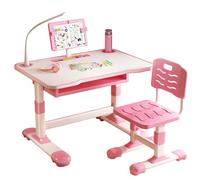 kamulouk Scrivania Bambini con Lampada da Scrivania A LED, Scrivania Bambina Con Support, Regolabile in Altezza und Cassetto extra grande, Scrivania per Bambini Set Completo Con Studio Rosa