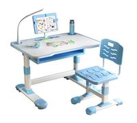 kamulouk Scrivania Bambini con Lampada da Scrivania A LED, Scrivania Bambina Con Support, Regolabile in Altezza und Cassetto extra grande, Scrivania per Bambini Set Completo Con Studio Blu