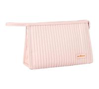 kamumanni Borsa per il trucco da donna, grande borsa con cerniera per uso quotidiano, borsa cosmetica in pelle PU con fondo piatto, borsa per la cura della pelle con tasche in rete, pochette per