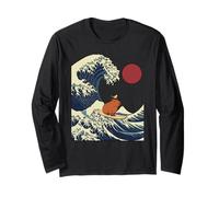 Kanagawa Wave Capybara Surf Giapponese Kawaii Maglia a Manica