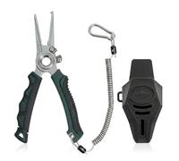 KANAMA Alicates de Pesca de Acero Inox 17-4, Pinzas Mar Antióxido 19cm con Abre Anillas Split Ring, Quita Anzuelos y Corta Trenzado de Carburo de Tungsteno, Regalos de Pesca para Hombres