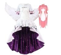 KanameMadoka - Abito da ballo da donna, per cosplay, teatro e giochi | Abito da ballo da donna per cosplay anime, bianco e viola, 2 opzioni di set con ali e parrucca rosa
