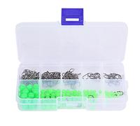KANASI Kit di ami e Perline da Pesca Luminosi, Set di Attrezzatura Antiscivolo Che Si Illumina al Buio da 200 Pezzi con Scatola di plastica per Pescatori d'Acqua Dolce d'Acqua Sala