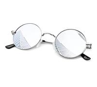 KANASTAL Argento Occhiali da Sole Specchio Rotondi Tondo Uomo Donna Polarizzati Cerchio Specchiati UV400 Vintage Retro Alla Moda Metallo Silver Round Sunglasses per Hippie Cosplay -Argentati