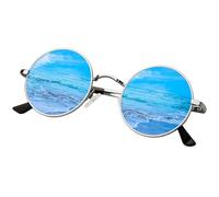 KANASTAL Blu Occhiali da Sole Specchio Tondi Rotondi Uomo Donna Polarizzati Specchiati Azzurri Cerchio Circolari Steampunk Vintage Alla Moda Retro Round Blue Sunglasses -Azzurrati