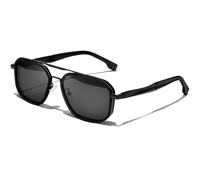 KANASTAL Neri Occhiali da Sole Goccia Uomo Donna Polarizzati UV400 Scuri Quadrati Classici Doppio Ponte Vintage Retro Metallo Black Sunglasses per Viaggio Guida - Montatura Nera Lenti Nere
