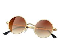KANASTAL Occhiali da Sole Marroni Sfumati Chiaro Rotondi Tondi Polarizzati Chiari Cerchio Circolari Montatura Oro Dorati Vintage Retrò Metallo UV400 Brown Sunglasses per Cosplay -Marrone Sfumate