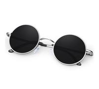 KANASTAL Occhiali da Sole Tondi Neri Due Uomo Donna Polarizzati Rotondi Cerchio Scuri Circolari Punk Steampunk Vintage Classici UV400 Hippie Metallo 2 Paia Black Sunglasses -Montatura Argento