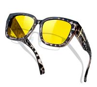 KANASTAL Occhiali Guida Notturna Lenti Gialli Leopardati Donna Uomo Sovraocchiali Notte Visione Notturni Tartarugati Quadrati Yellow Night Driving Glasses over Glasses -Gialle Maculati